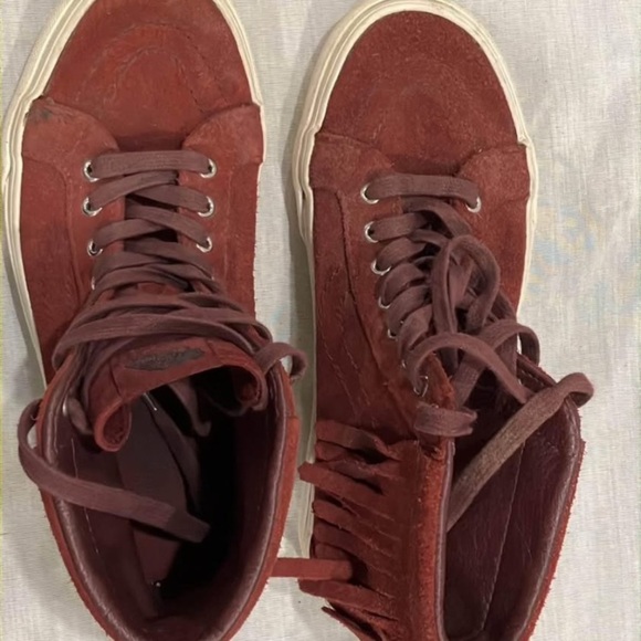 Women’s size 6 Vans leather mocassin fringe boot men’s size 4.5 burgundy - Picture 5 of 10